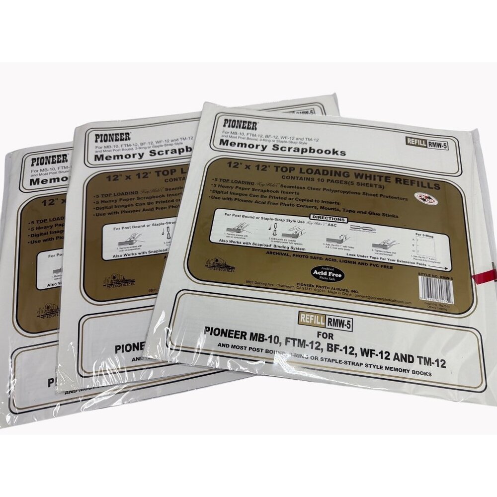 Pioneer Scrapbook 12 x 12 Top Loading White Refills 3x10 30 total NEW with post